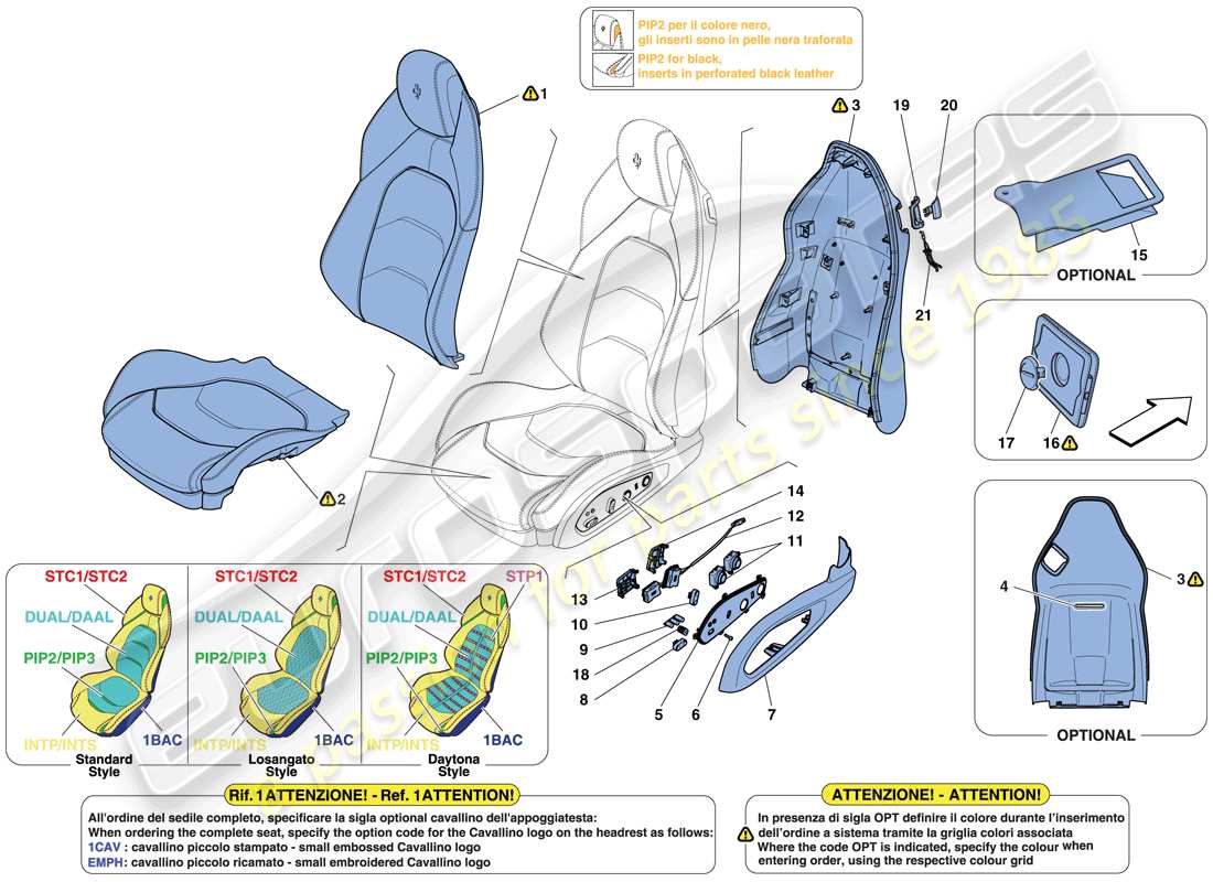 Ferrari GTC4 Lusso T (USA) FRONT SEAT - TRIM AND ACCESSORIES Parts Diagram