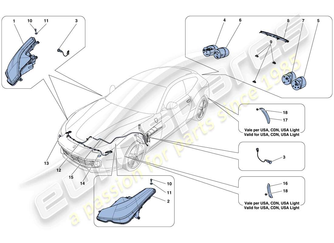 Ferrari GTC4 Lusso T (USA) HEADLIGHTS AND TAILLIGHTS Parts Diagram