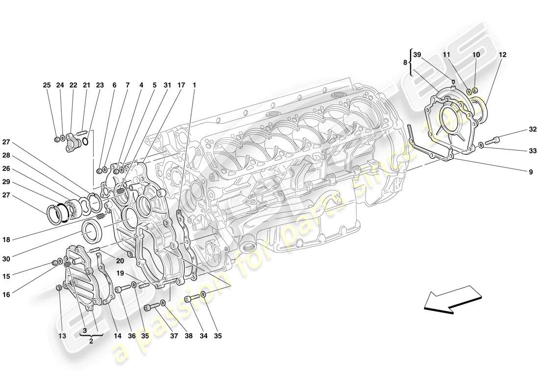 Ferrari 612 Scaglietti (Europe) crankase - covers Part Diagram