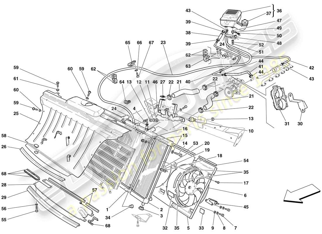 Ferrari 612 Scaglietti (Europe) COOLING SYSTEM - RADIATOR AND HEADER TANK Part Diagram