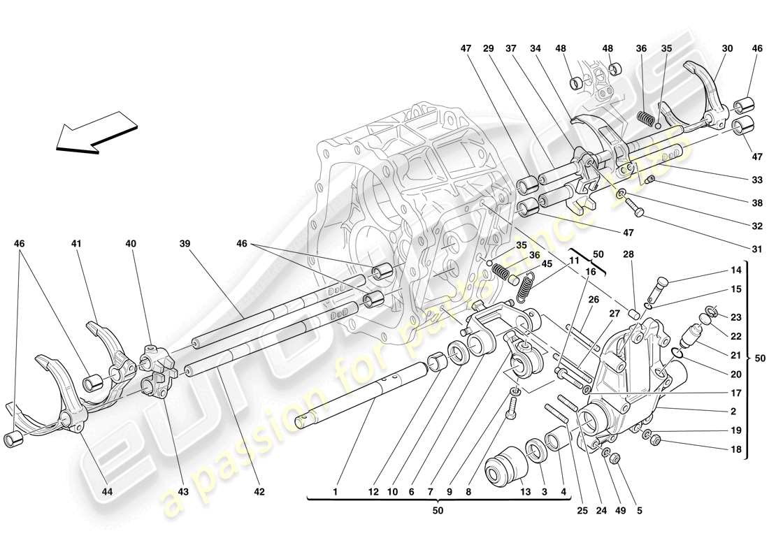 Ferrari 612 Scaglietti (Europe) internal gearbox controls Part Diagram