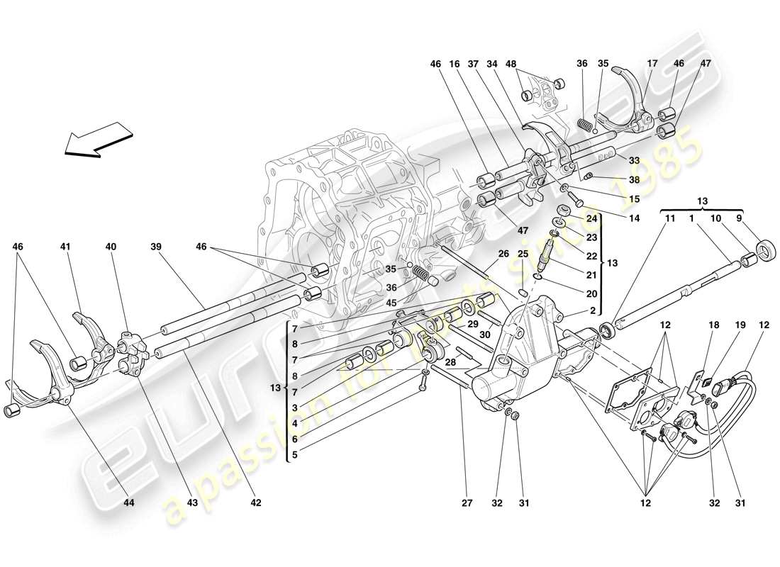 Ferrari 612 Scaglietti (Europe) internal gearbox controls Part Diagram