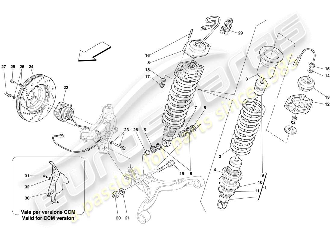 Ferrari 612 Scaglietti (Europe) Front Suspension - Shock Absorber and Brake Disc Part Diagram