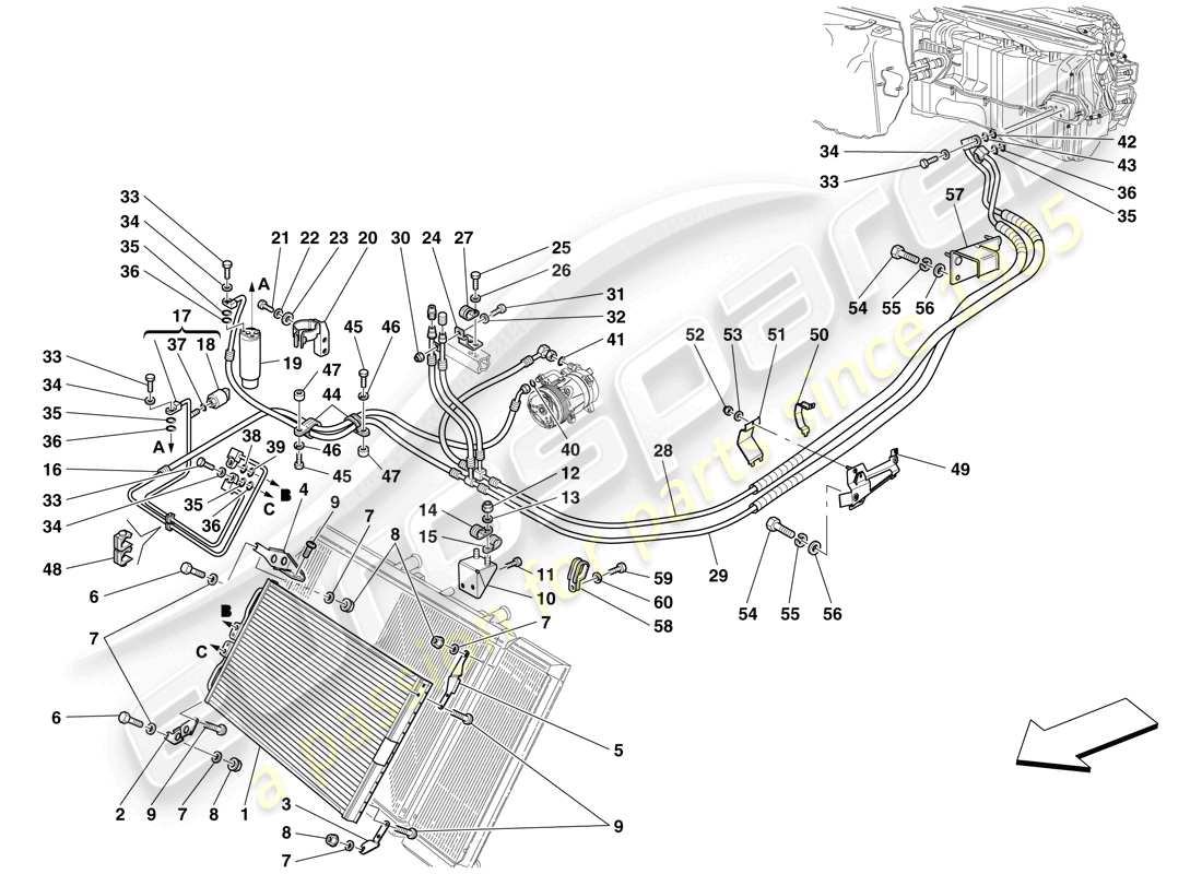 Ferrari 612 Scaglietti (Europe) AC SYSTEM - FREON PIPES Part Diagram