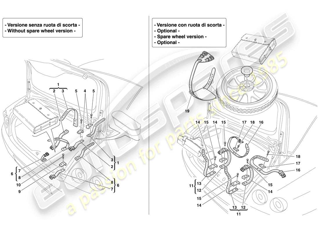 Ferrari 612 Scaglietti (Europe) SPARE WHEEL AND TOOL BAG FASTENERS Part Diagram