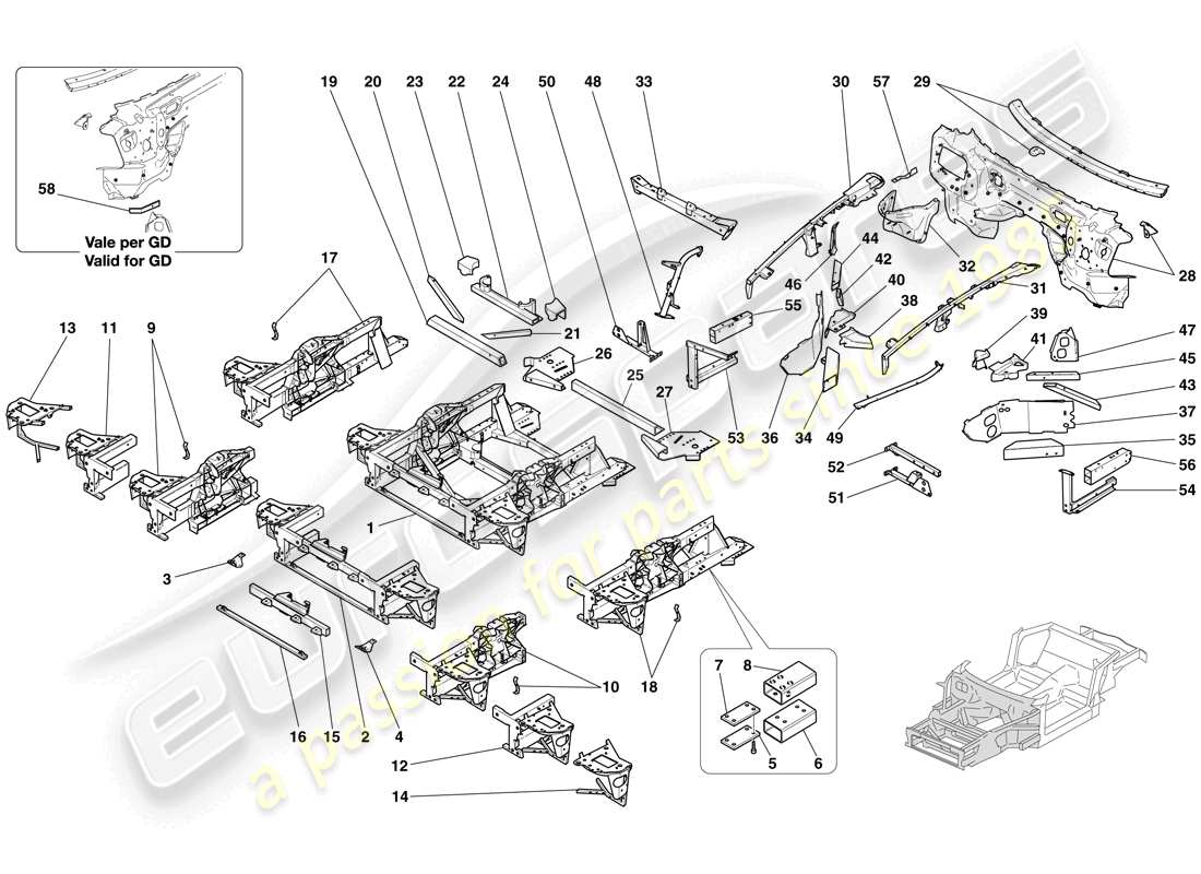 Ferrari 612 Scaglietti (Europe) STRUCTURES AND ELEMENTS, FRONT OF VEHICLE Part Diagram