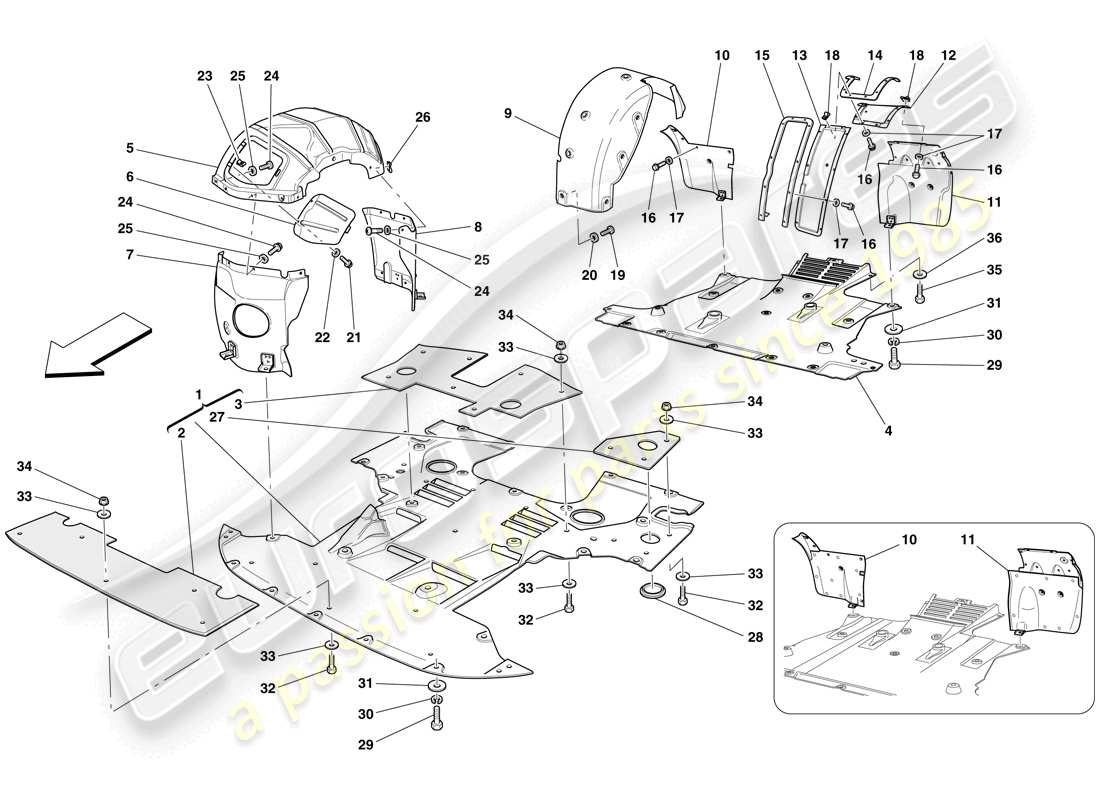 Ferrari 612 Scaglietti (Europe) FLAT UNDERTRAY AND WHEELHOUSES Part Diagram