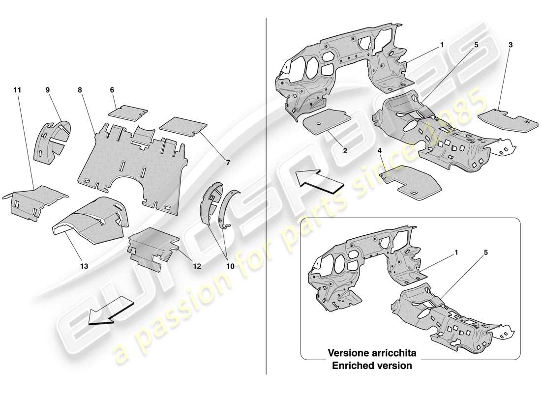 Ferrari 612 Scaglietti (Europe) PASSENGER COMPARTMENT INSULATION Part Diagram