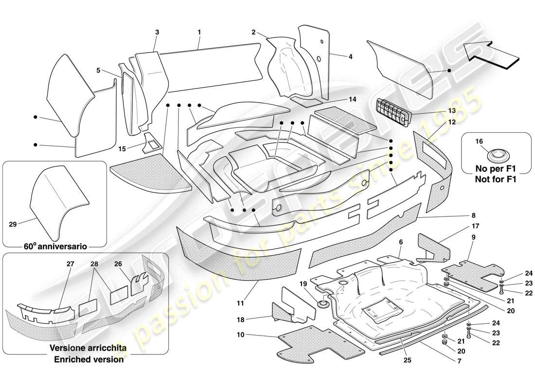 Ferrari 612 Scaglietti (Europe) LUGGAGE COMPARTMENT INSULATION Part Diagram