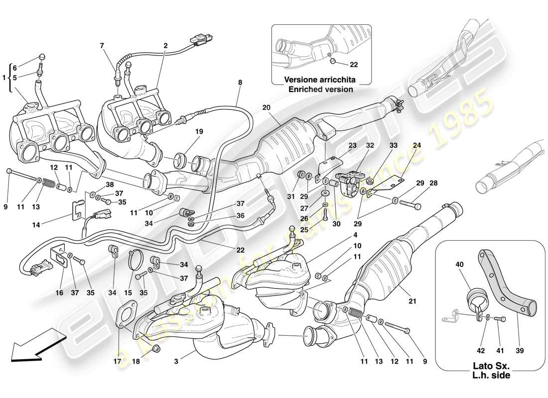 Ferrari 612 Scaglietti (RHD) Front Exhaust System Part Diagram