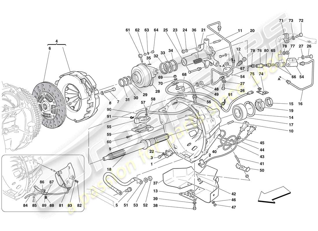 Ferrari 612 Scaglietti (RHD) Clutch and Controls Part Diagram