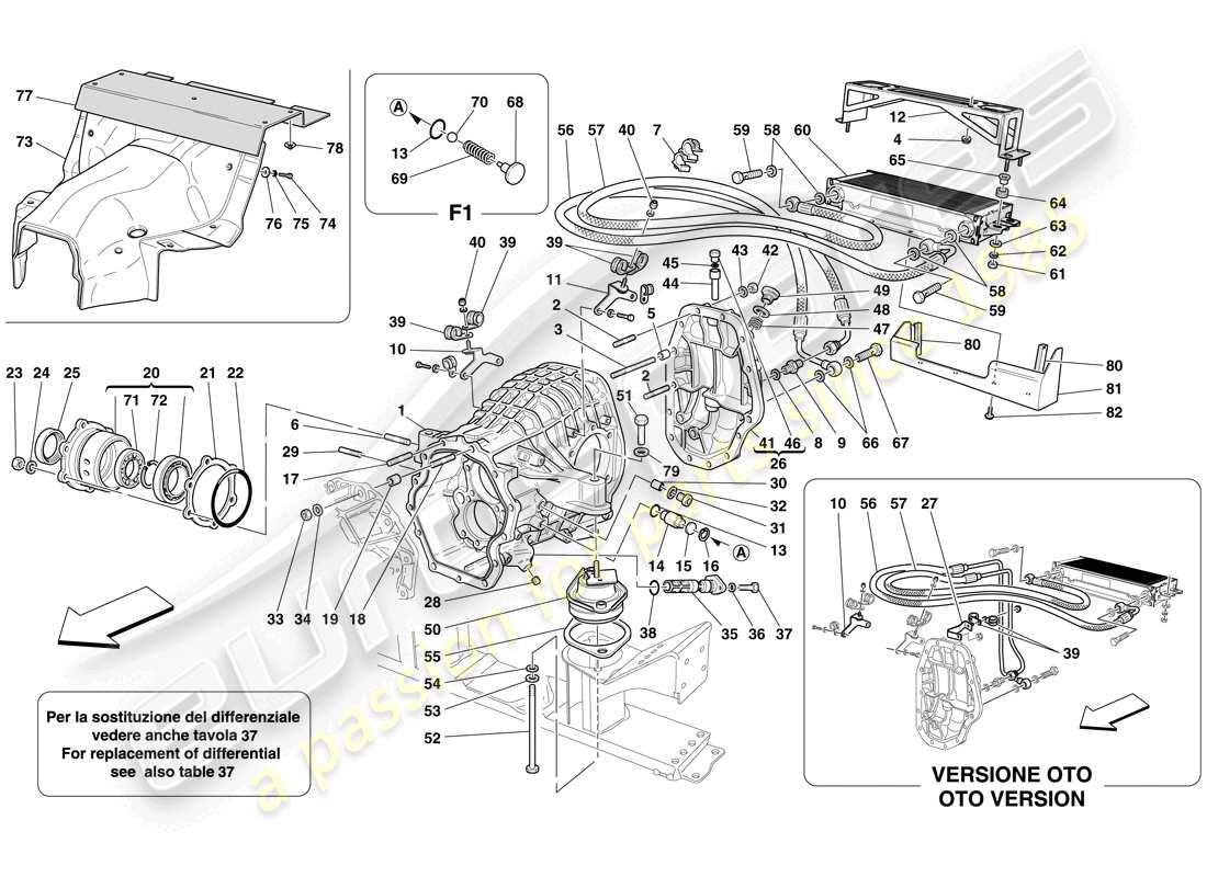 Ferrari 612 Scaglietti (RHD) DIFFERENTIAL CASE AND GEARBOX COOLING RADIATOR Part Diagram