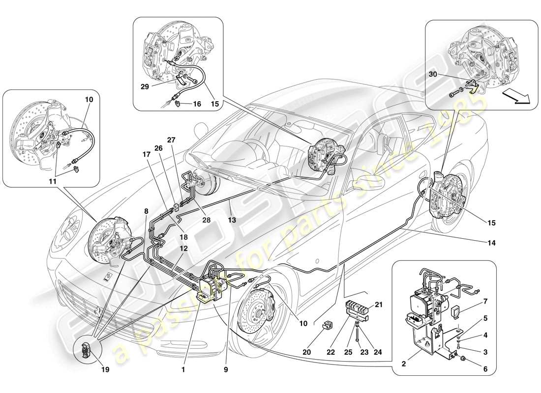 Ferrari 612 Scaglietti (RHD) Brake System Part Diagram