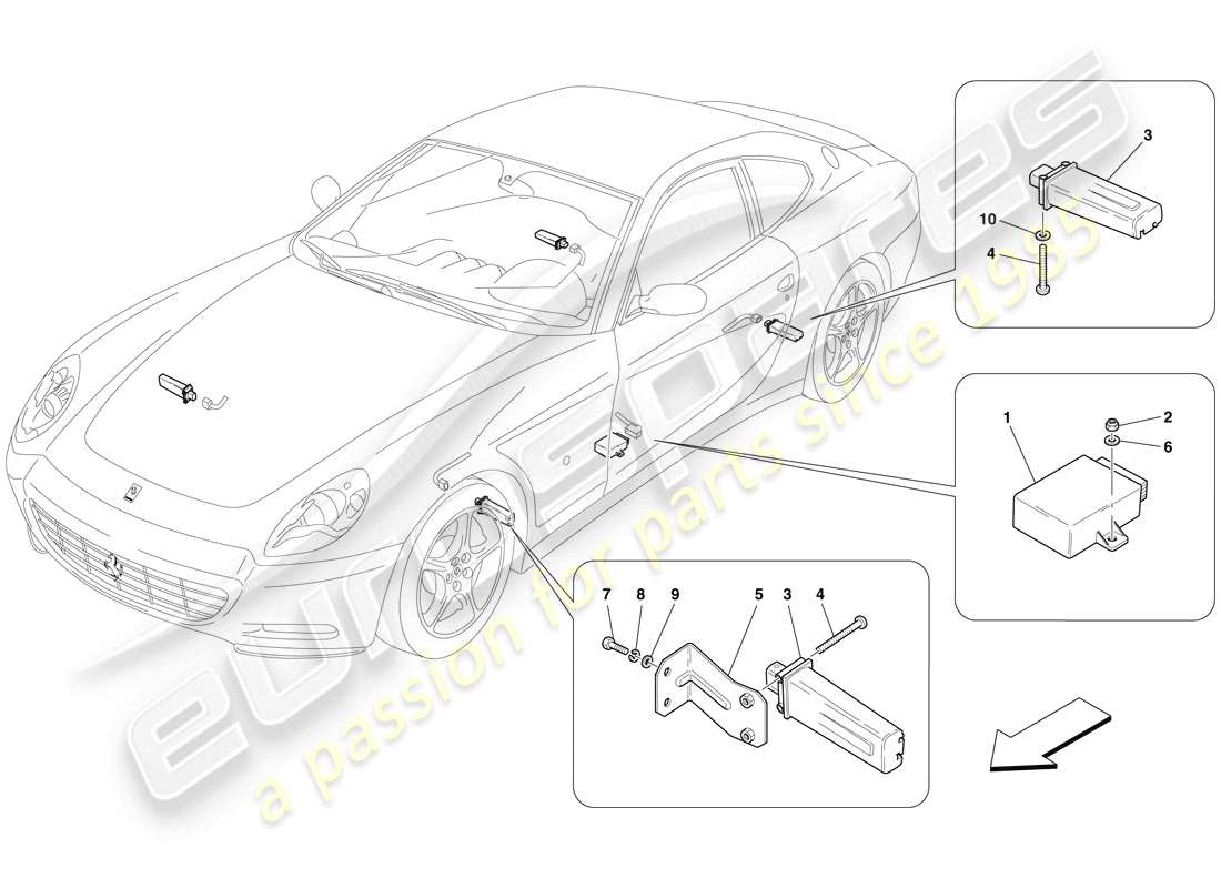 Ferrari 612 Scaglietti (RHD) TYRE PRESSURE MONITORING SYSTEM Part Diagram