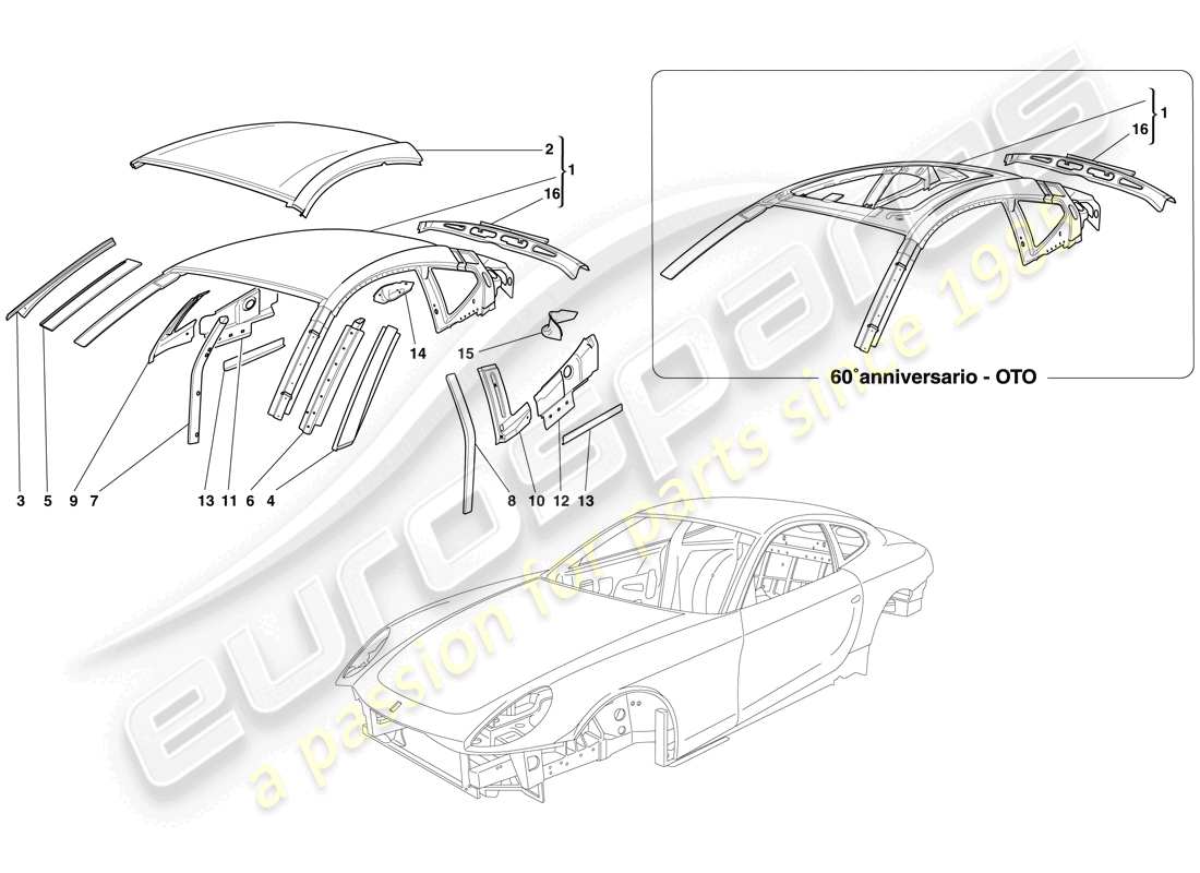 Ferrari 612 Scaglietti (RHD) BODYSHELL - ROOF Part Diagram