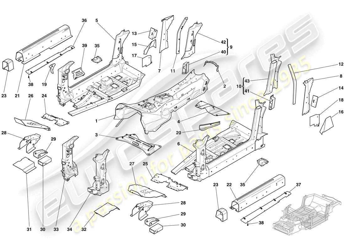 Ferrari 612 Scaglietti (RHD) STRUCTURES AND ELEMENTS, CENTRE OF VEHICLE Part Diagram