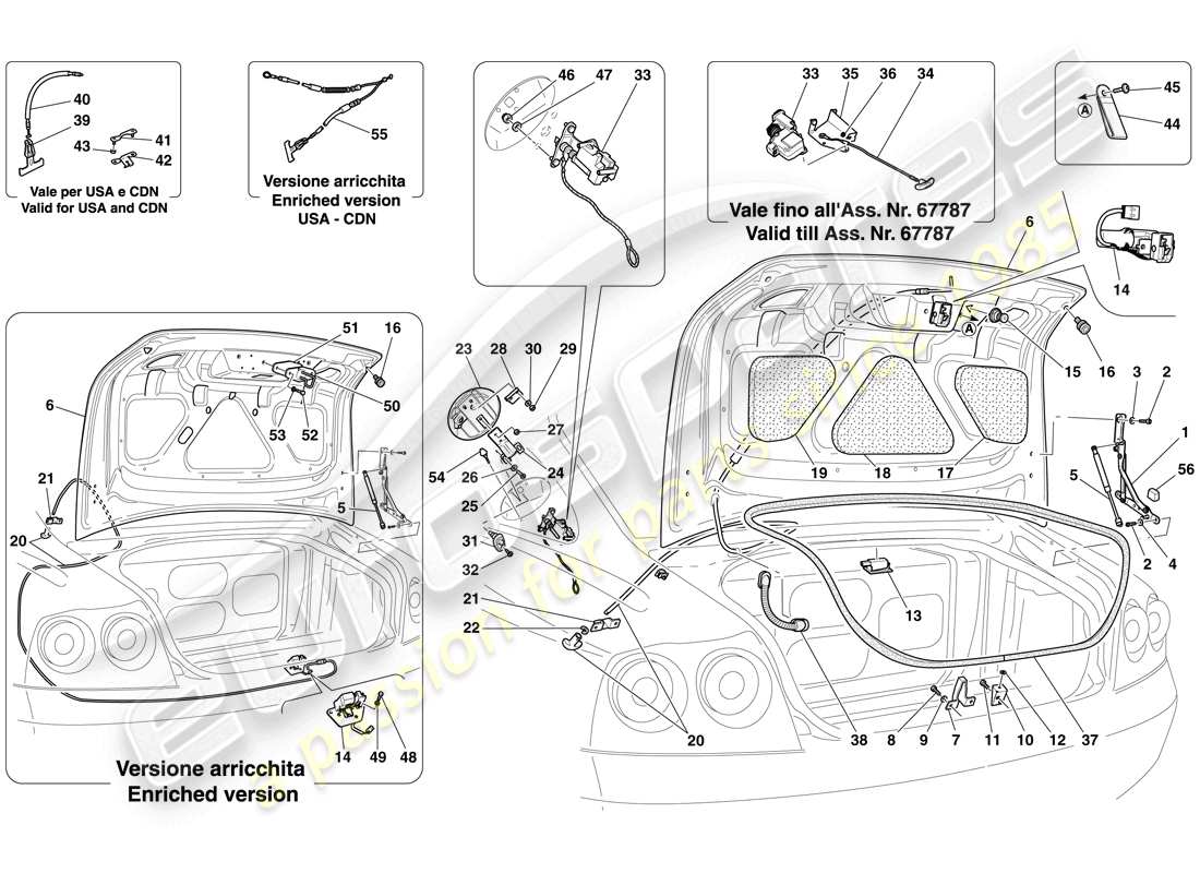 Ferrari 612 Scaglietti (RHD) LUGGAGE COMPARTMENT LID AND FUEL FILLER FLAP Part Diagram