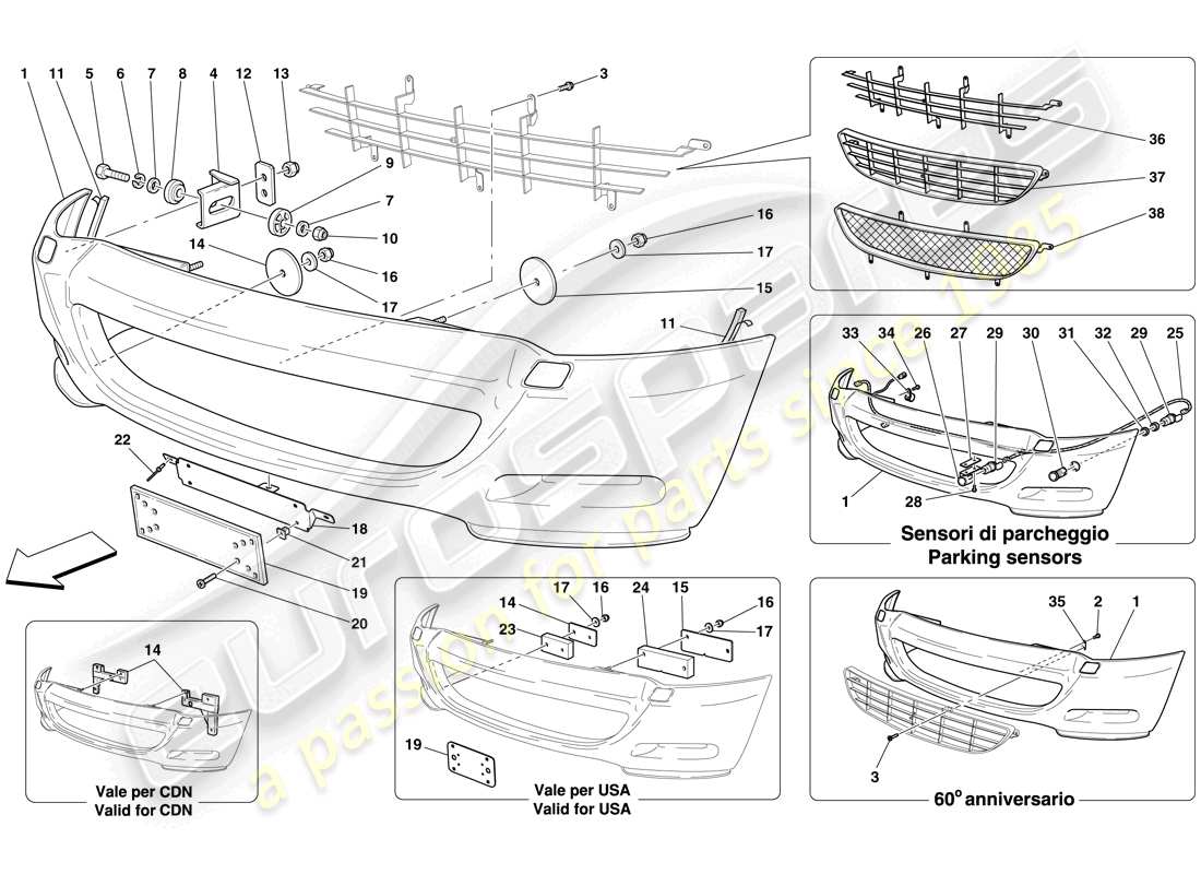 Ferrari 612 Scaglietti (USA) FRONT BUMPER Part Diagram