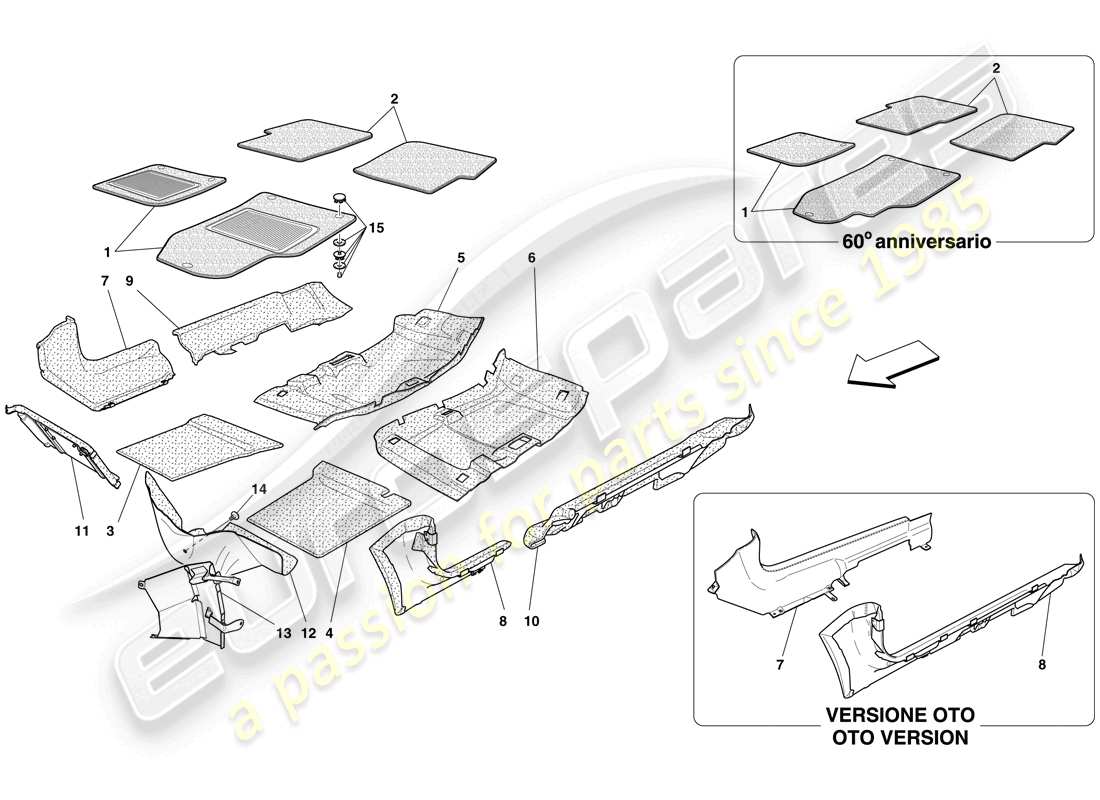 Ferrari 612 Scaglietti (USA) PASSENGER COMPARTMENT TRIM AND MATS Part Diagram