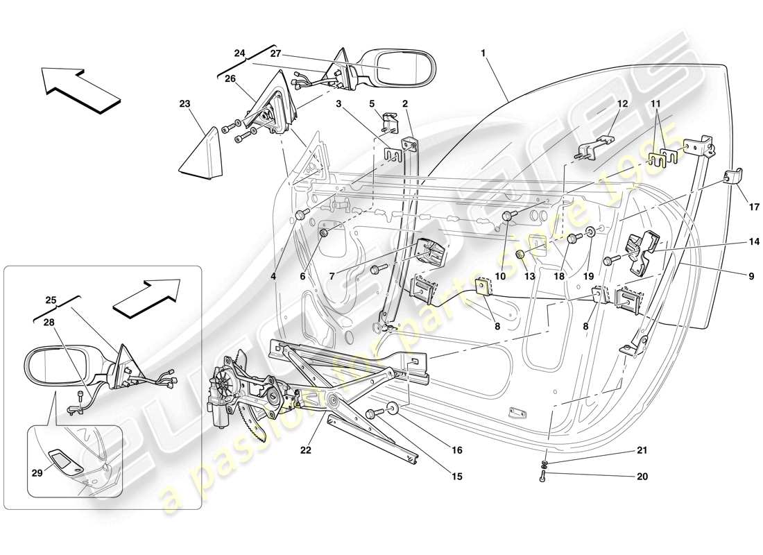 Ferrari 612 Scaglietti (USA) DOORS - POWER WINDOWS AND REAR-VIEW MIRROR Part Diagram