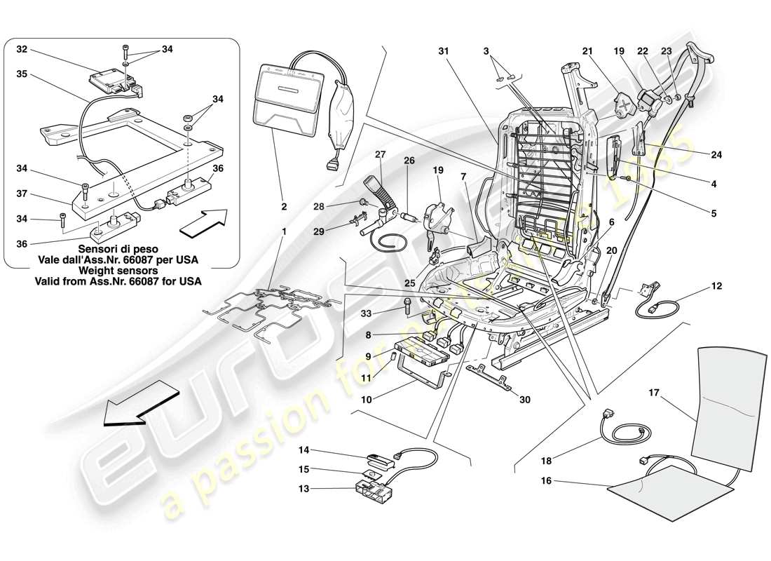 Ferrari 612 Scaglietti (USA) ELECTRIC FRONT SEAT - SEAT BELTS AND DEVICES Part Diagram