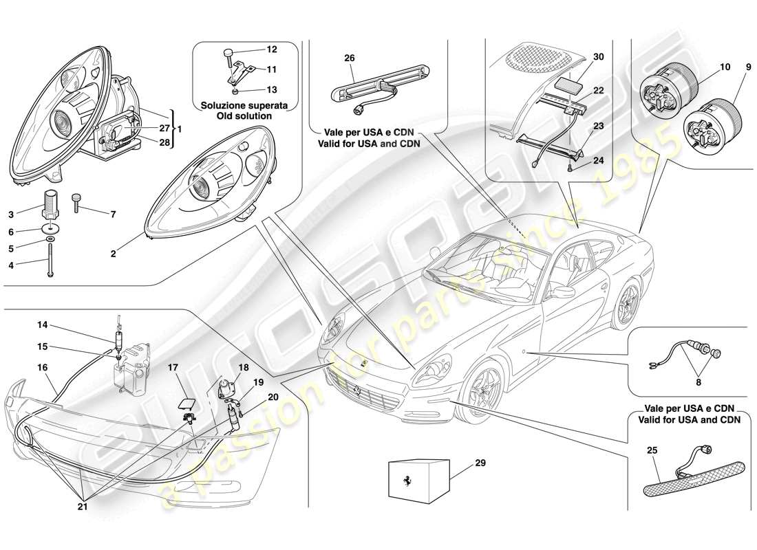 Ferrari 612 Scaglietti (USA) HEADLIGHTS AND TAILLIGHTS Part Diagram