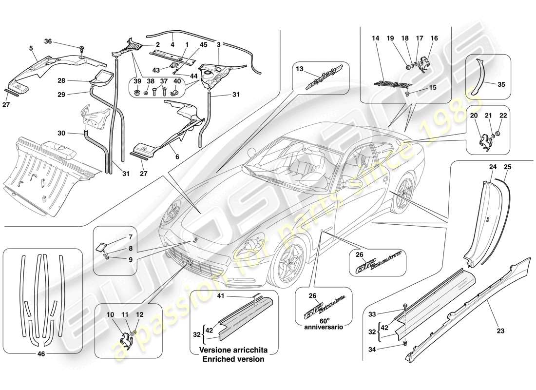 Ferrari 612 Scaglietti (USA) EXTERIOR TRIM Part Diagram