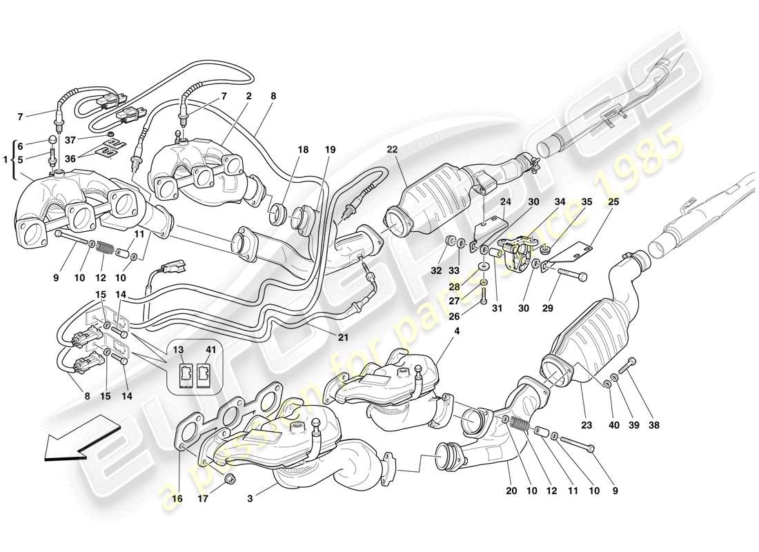 Ferrari 599 GTB Fiorano (Europe) Front Exhaust System Parts Diagram