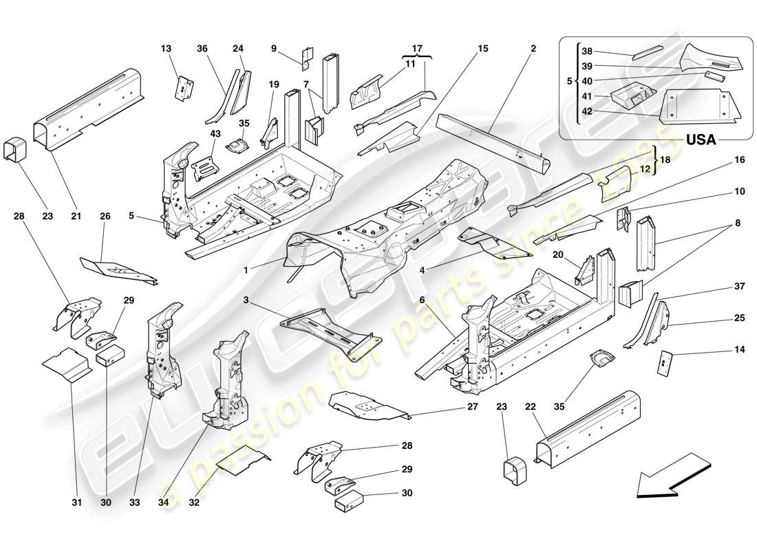 Ferrari 599 GTB Fiorano (Europe) STRUCTURES AND ELEMENTS, CENTRE OF VEHICLE Part Diagram