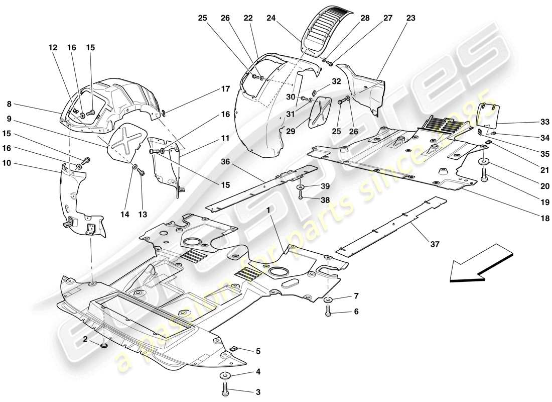 Ferrari 599 GTB Fiorano (Europe) FLAT UNDERTRAY AND WHEELHOUSES Part Diagram