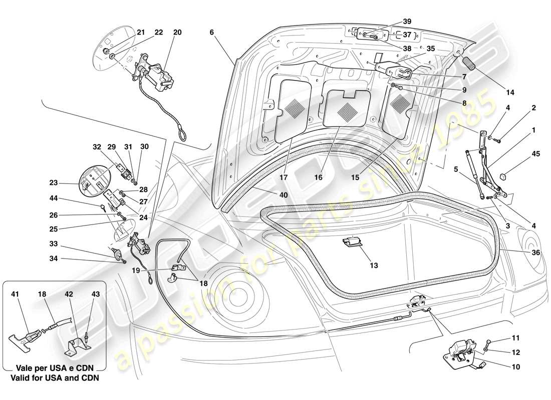 Ferrari 599 GTB Fiorano (Europe) LUGGAGE COMPARTMENT LID AND FUEL FILLER FLAP Part Diagram