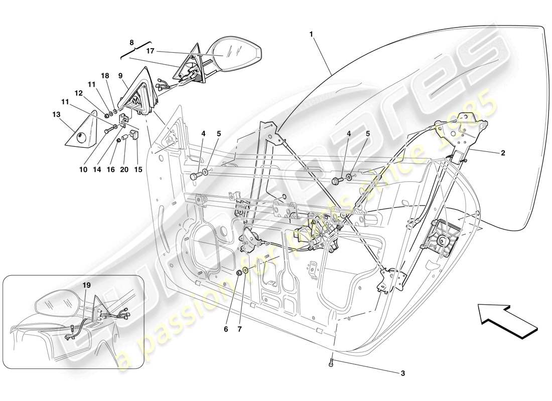 Ferrari 599 GTB Fiorano (Europe) DOORS - POWER WINDOWS AND REAR-VIEW MIRROR Part Diagram