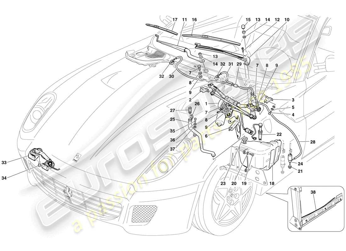 Ferrari 599 GTB Fiorano (Europe) Windscreen Wiper, Windscreen Washer and Horns Part Diagram