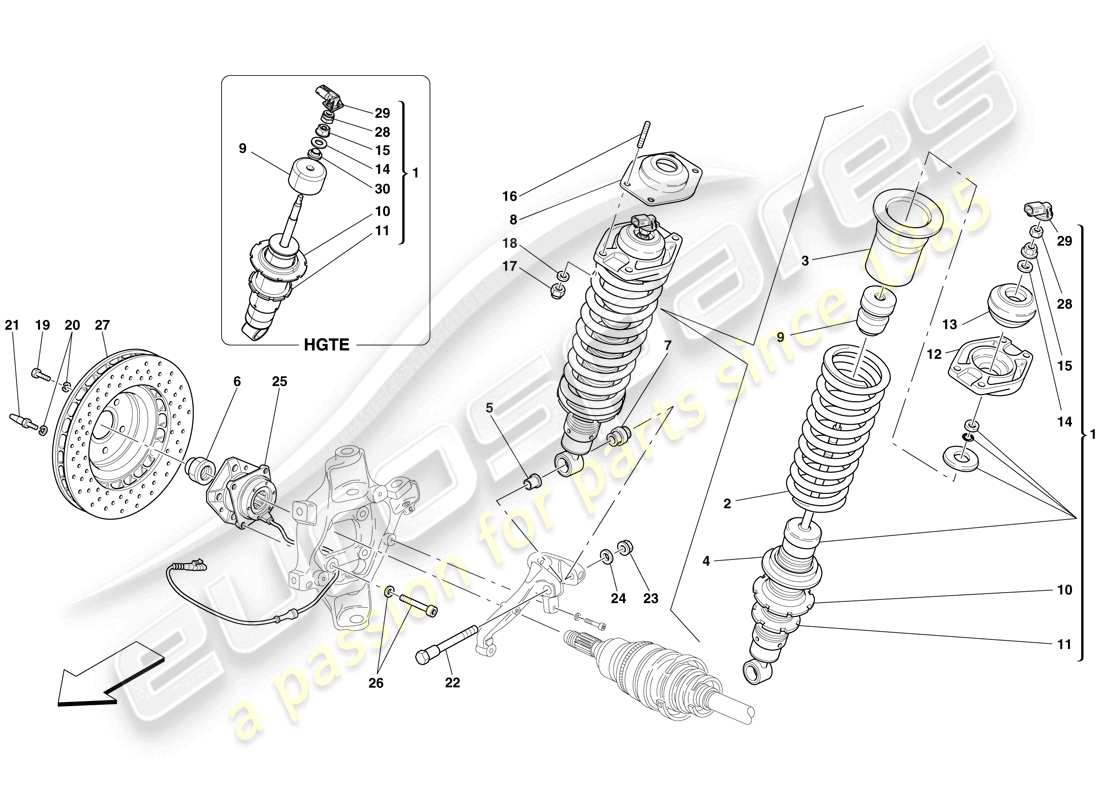 Ferrari 599 GTB Fiorano (RHD) Rear Suspension - Shock Absorber and Brake Disc Part Diagram