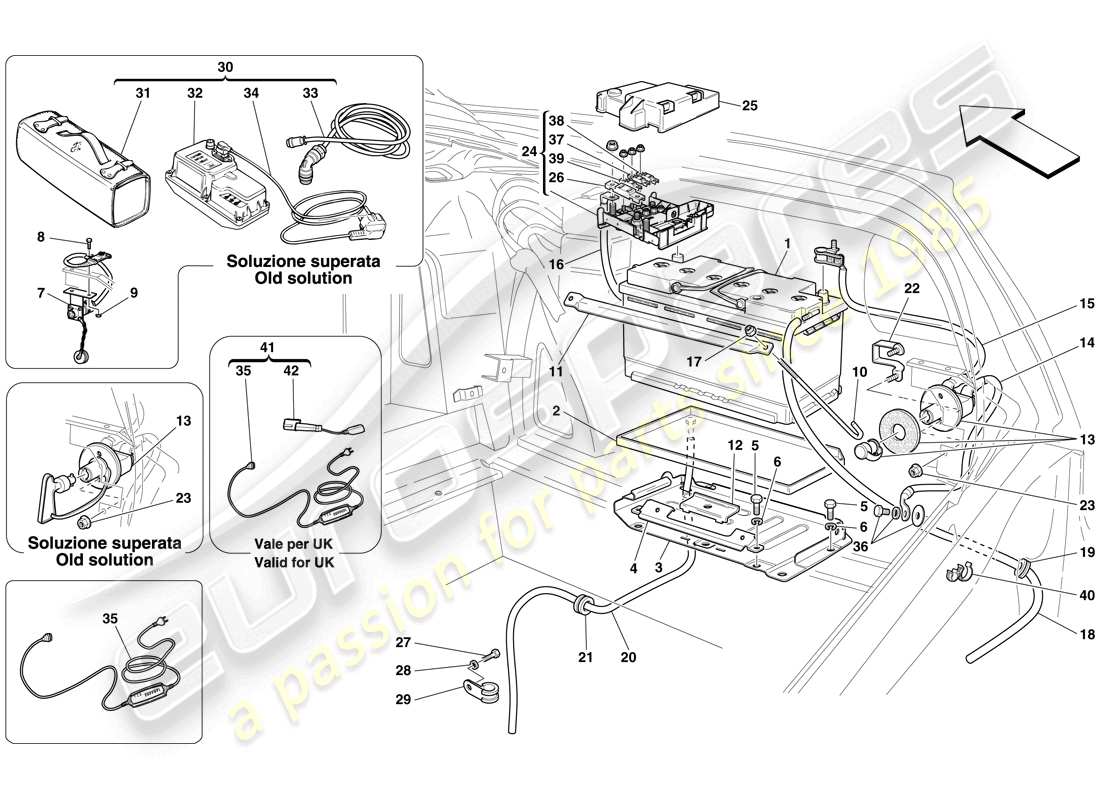 Ferrari 599 GTB Fiorano (RHD) Battery Part Diagram