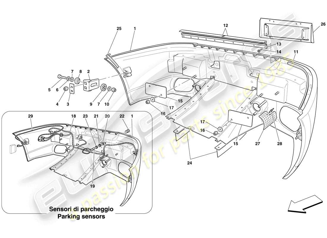 Ferrari 599 GTB Fiorano (RHD) REAR BUMPER Part Diagram