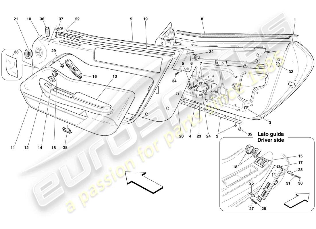 Ferrari 599 GTB Fiorano (RHD) DOORS - SUBSTRUCTURE AND TRIM Part Diagram