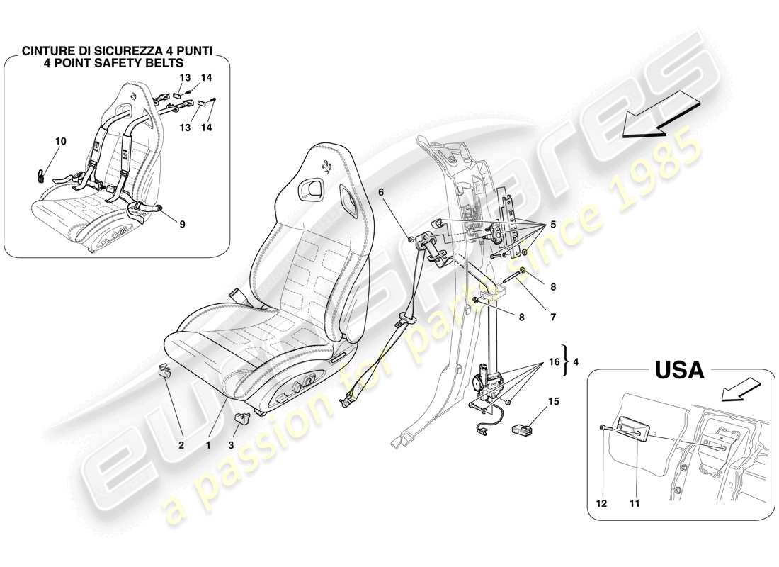Ferrari 599 GTB Fiorano (RHD) COMPLETE FRONT SEAT AND SEAT BELTS Part Diagram