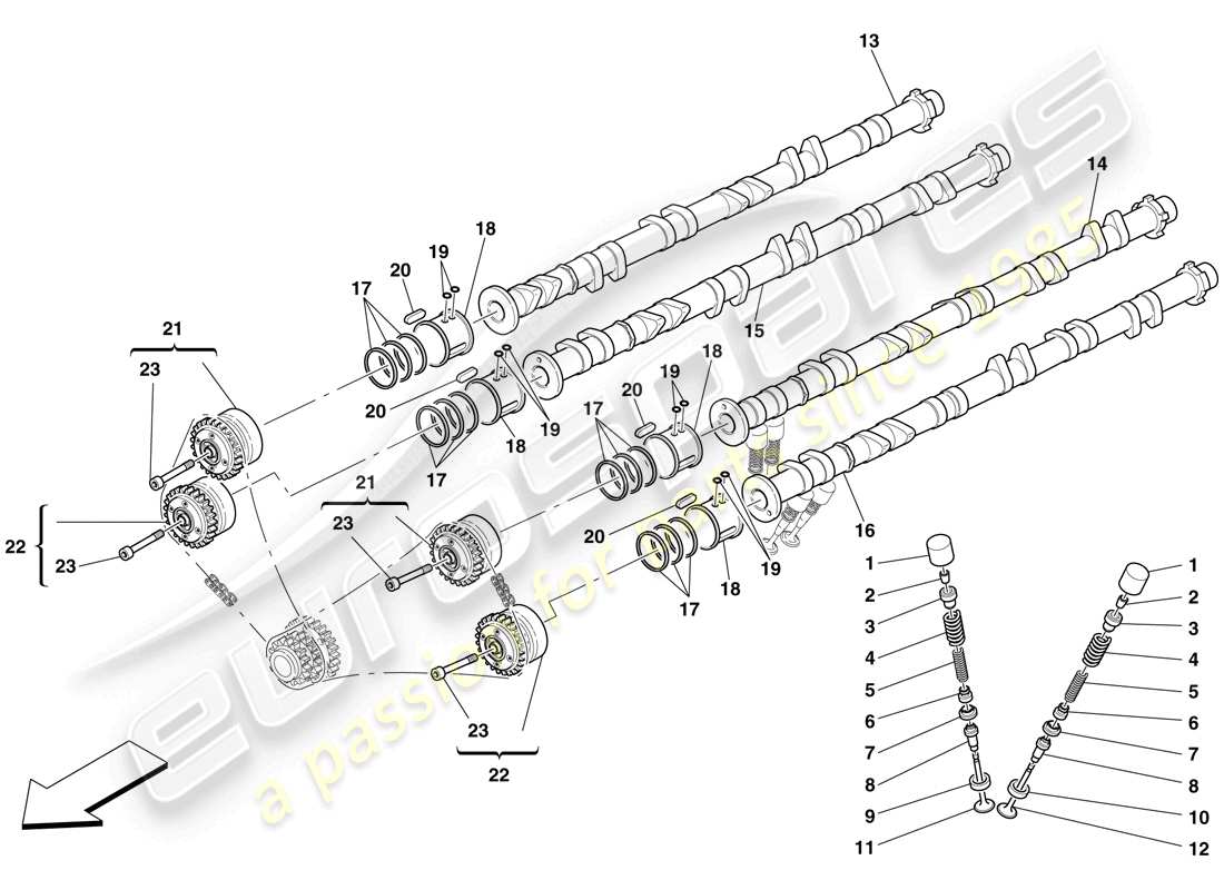 Ferrari 599 GTB Fiorano (USA) timing system - tappets and shafts Part Diagram