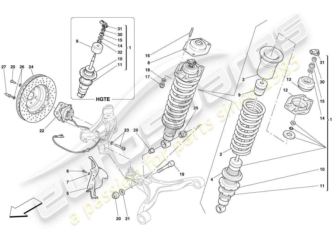 Ferrari 599 GTB Fiorano (USA) Front Suspension - Shock Absorber and Brake Disc Part Diagram