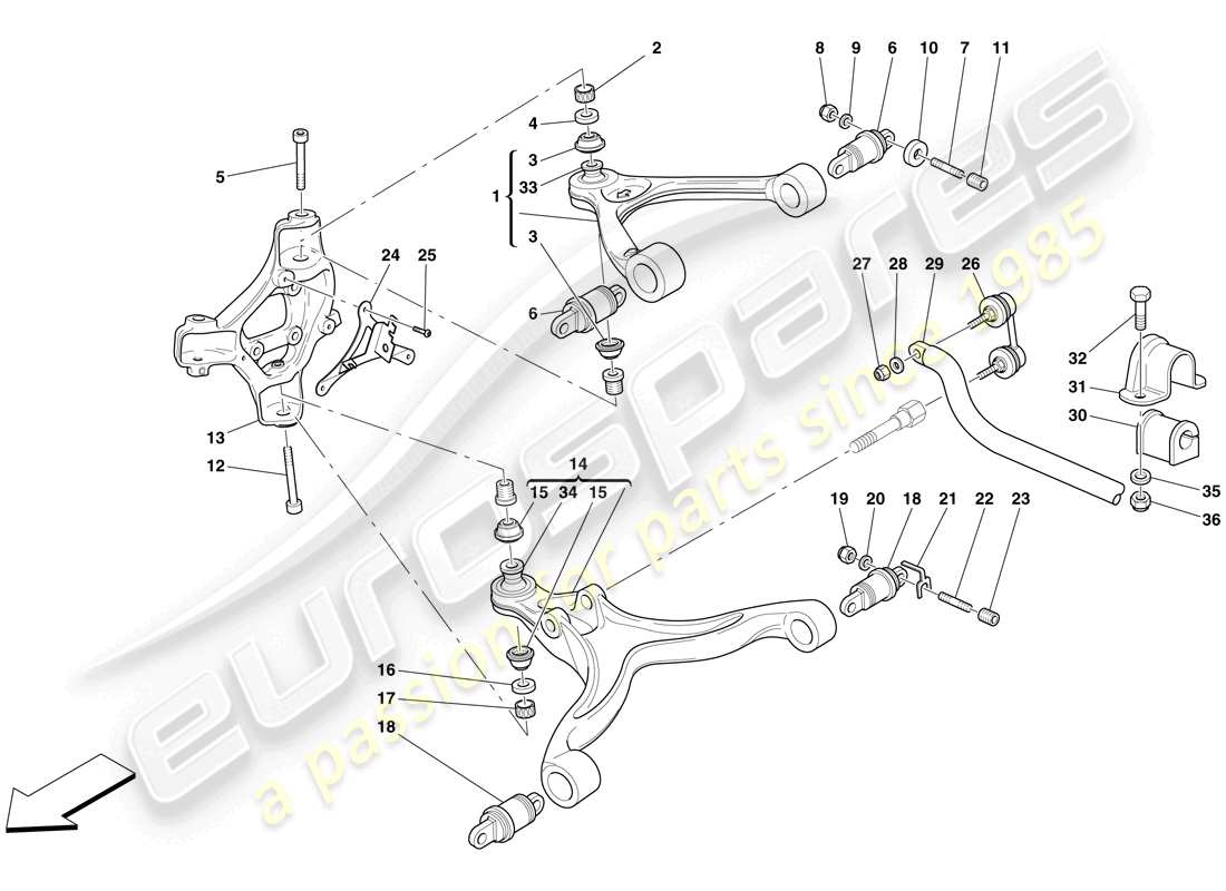 Ferrari 599 GTB Fiorano (USA) FRONT SUSPENSION - ARMS AND STABILISER BAR Part Diagram