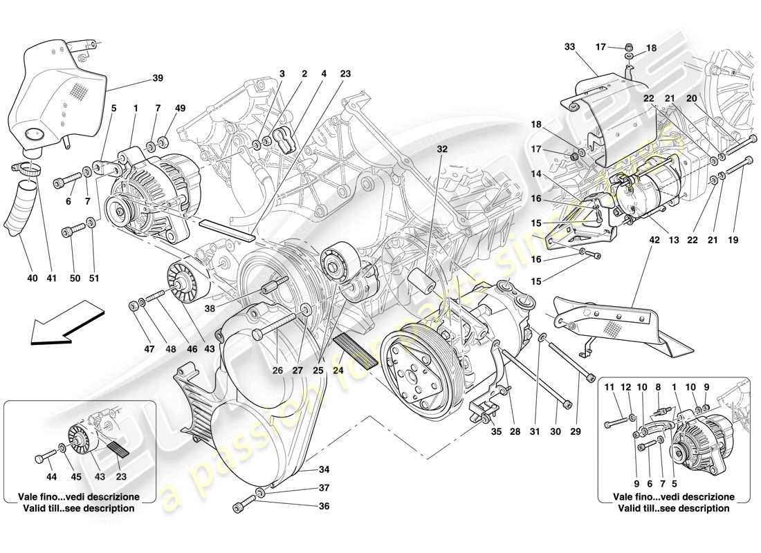 Ferrari 599 GTB Fiorano (USA) ALTERNATOR, STARTER MOTOR AND AC COMPRESSOR Part Diagram