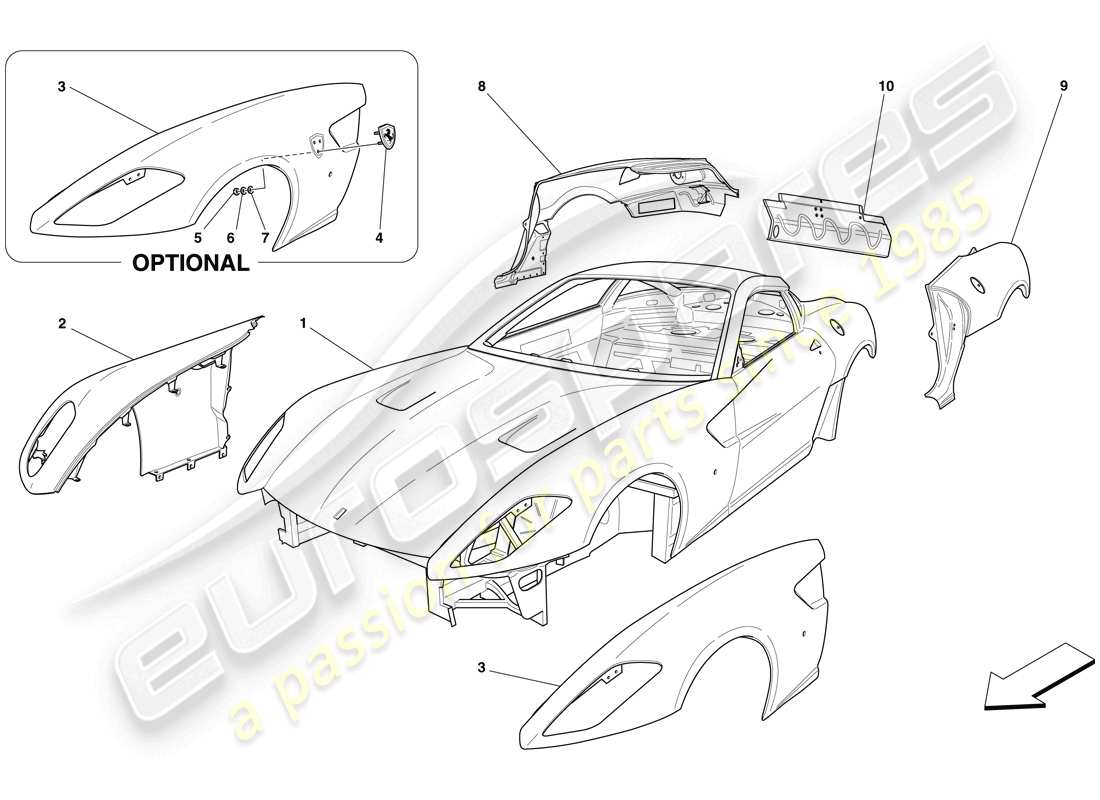 Ferrari 599 GTB Fiorano (USA) BODYSHELL - EXTERNAL TRIM Part Diagram