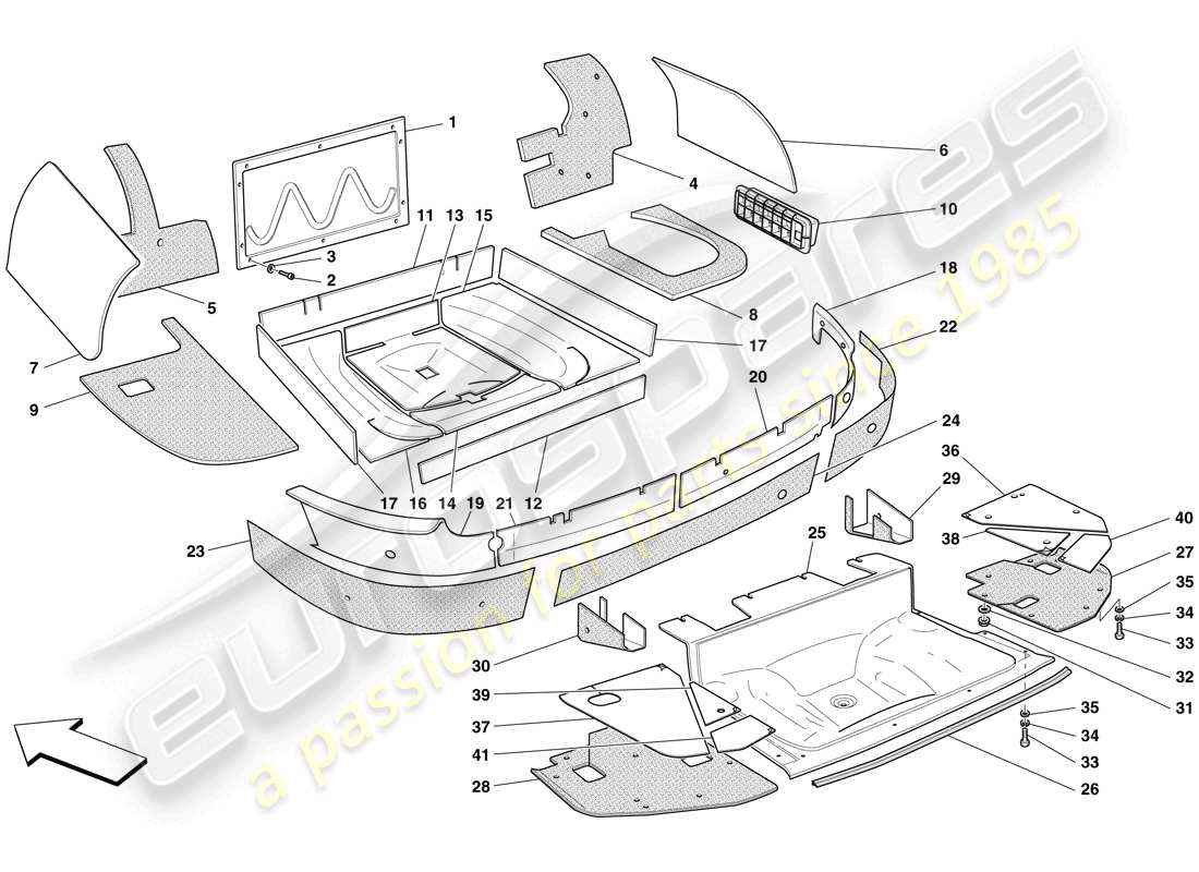 Ferrari 599 GTB Fiorano (USA) LUGGAGE COMPARTMENT INSULATION Part Diagram