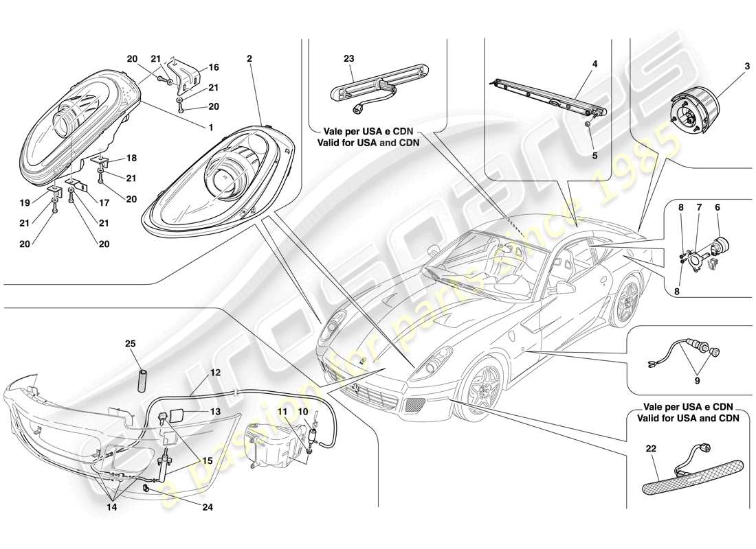 Ferrari 599 GTB Fiorano (USA) HEADLIGHTS AND TAILLIGHTS Part Diagram