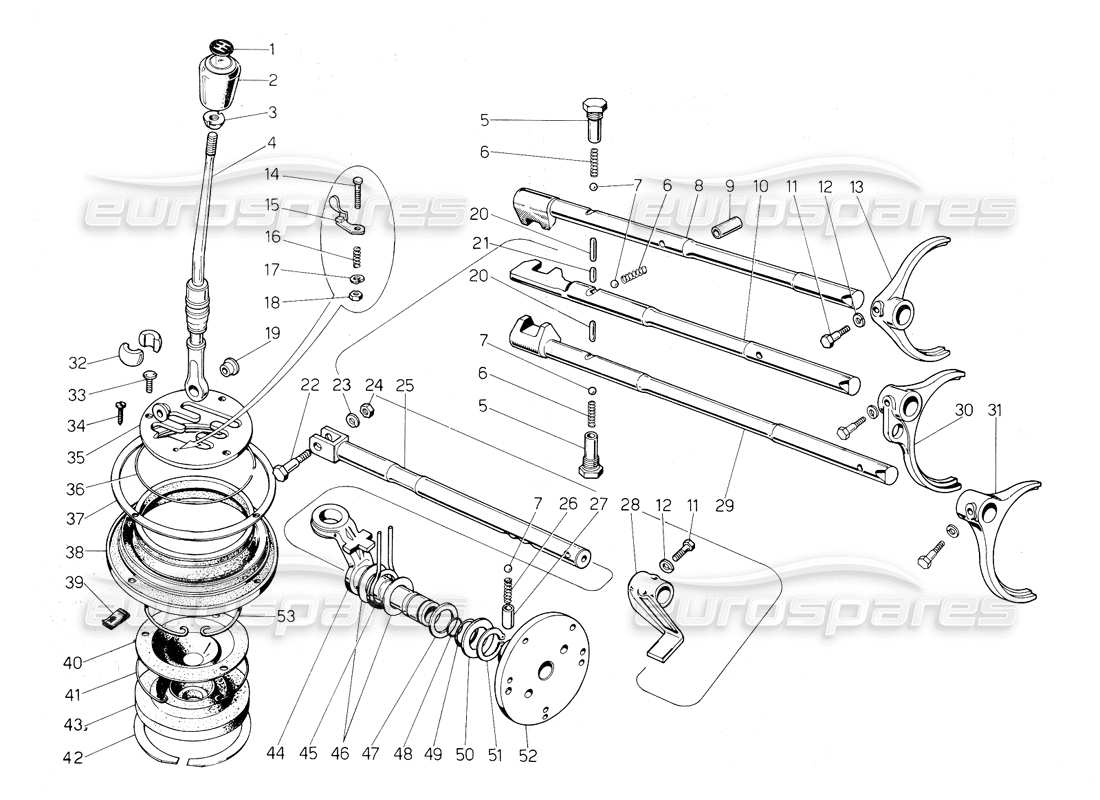 Lamborghini Countach 5000 S (1984) Gear shift lever Parts Diagram