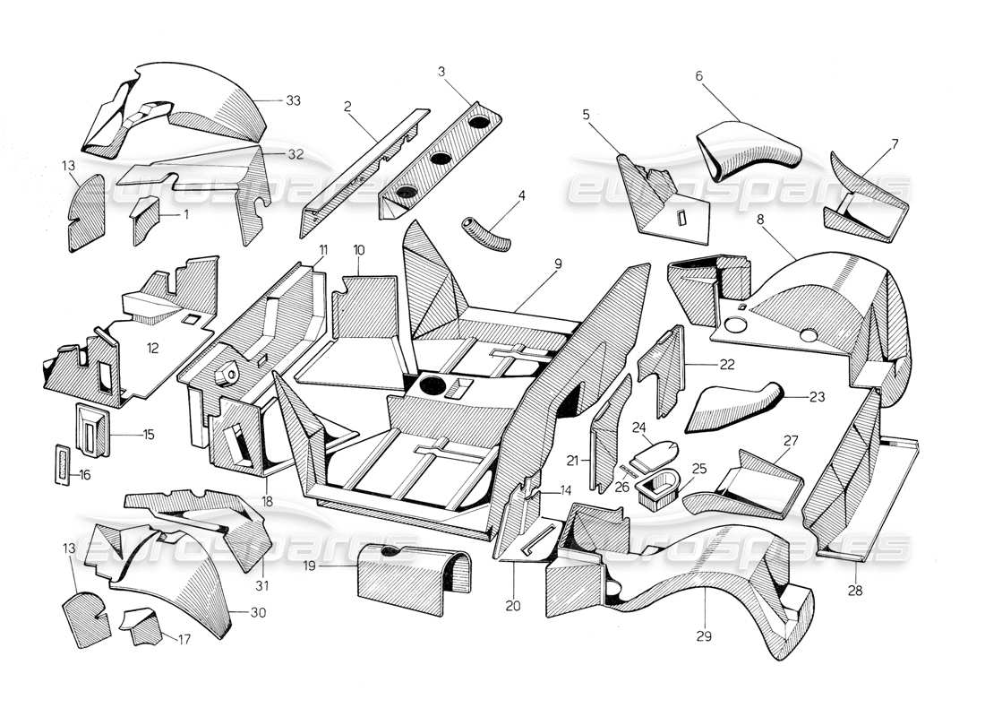 Lamborghini Countach 5000 S (1984) Fibreglass Inner Coverings Parts Diagram