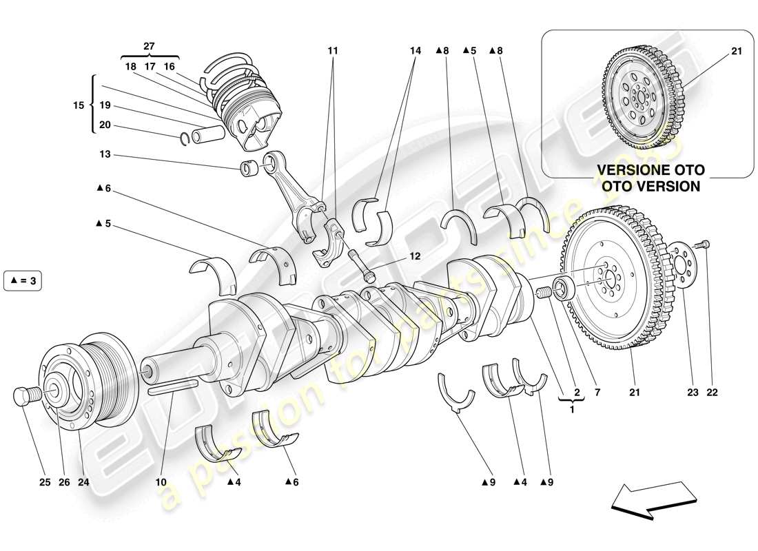 Ferrari 612 Sessanta (Europe) crankshaft - connecting rods and pistons Parts Diagram