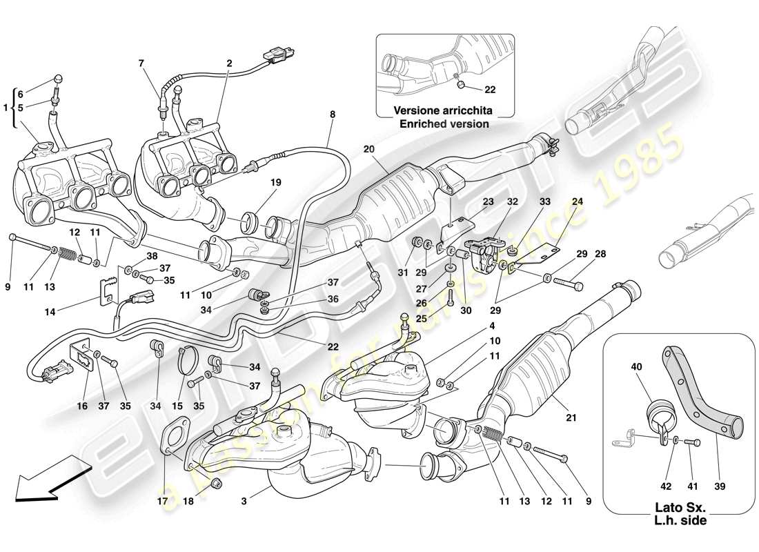 Ferrari 612 Sessanta (Europe) Front Exhaust System Parts Diagram