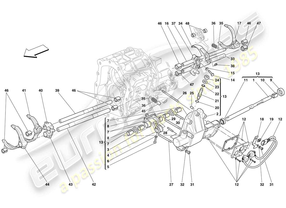 Ferrari 612 Sessanta (Europe) internal gearbox controls Parts Diagram